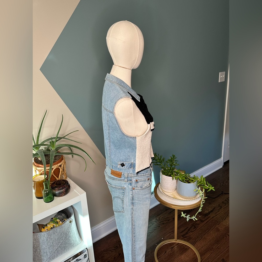 Vintage 90s Romeo Romeo Bouclé & Denim Vest – Western Y2K Aesthetic Size M - Picture 5 of 14
